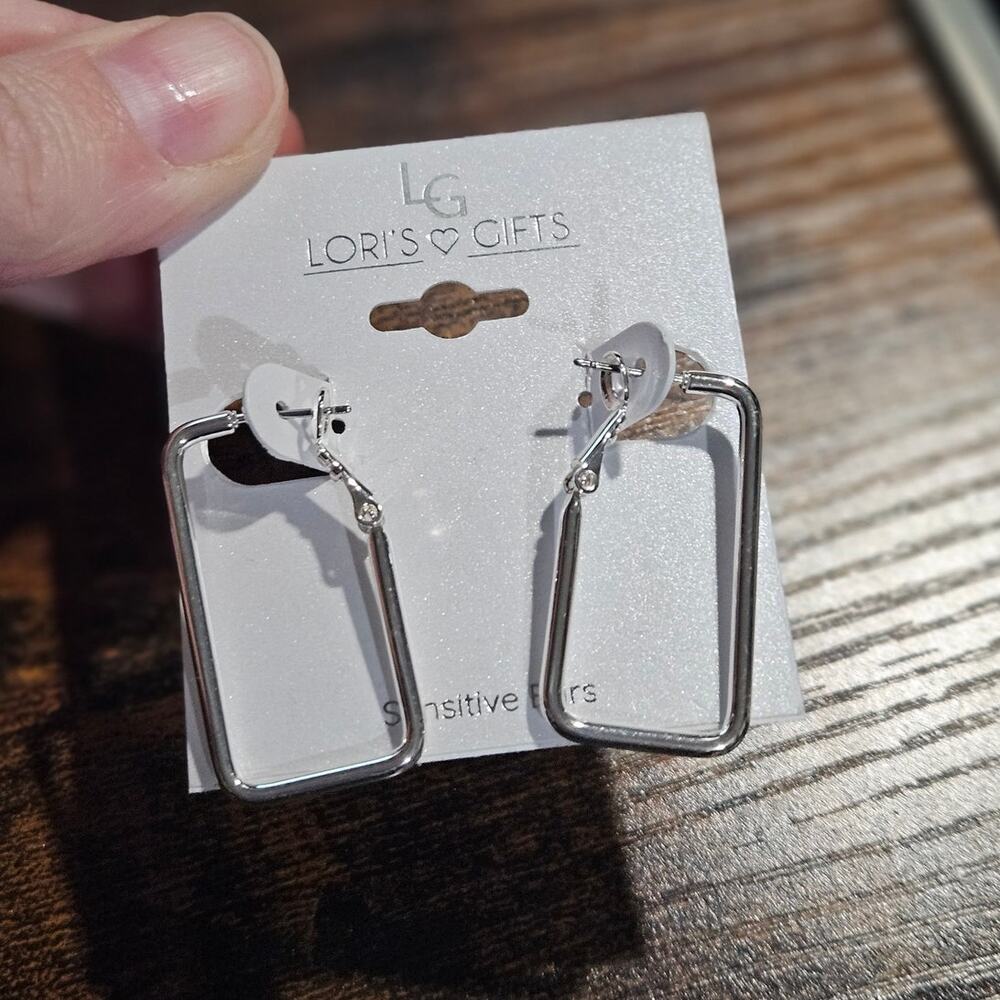 Minimalist Silver-Tone Geometric Rectangular Hoop Earrings from Lori's Gifts
